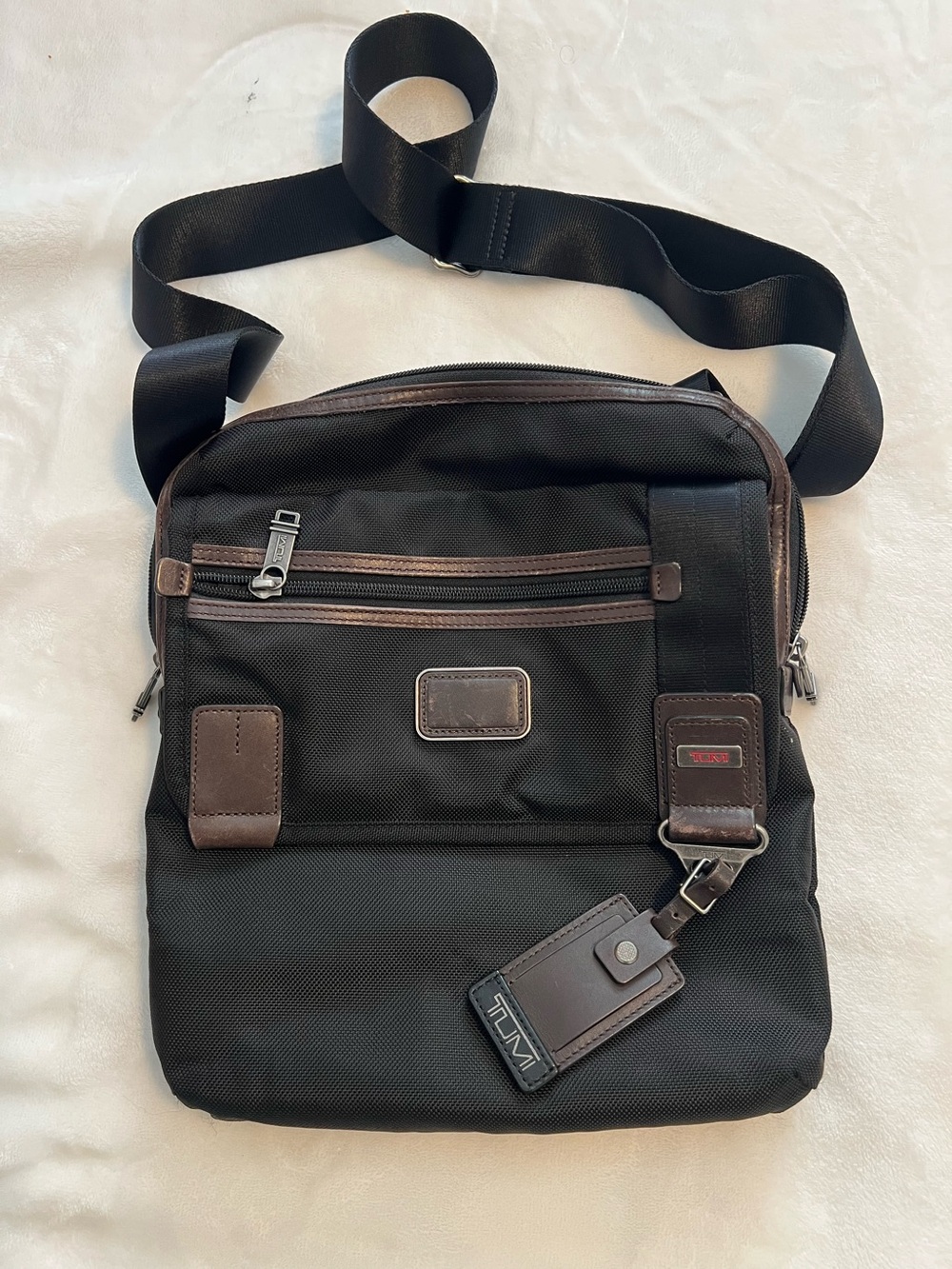Tumi Black Men's Crossbody Messenger Bag with Brown Trim